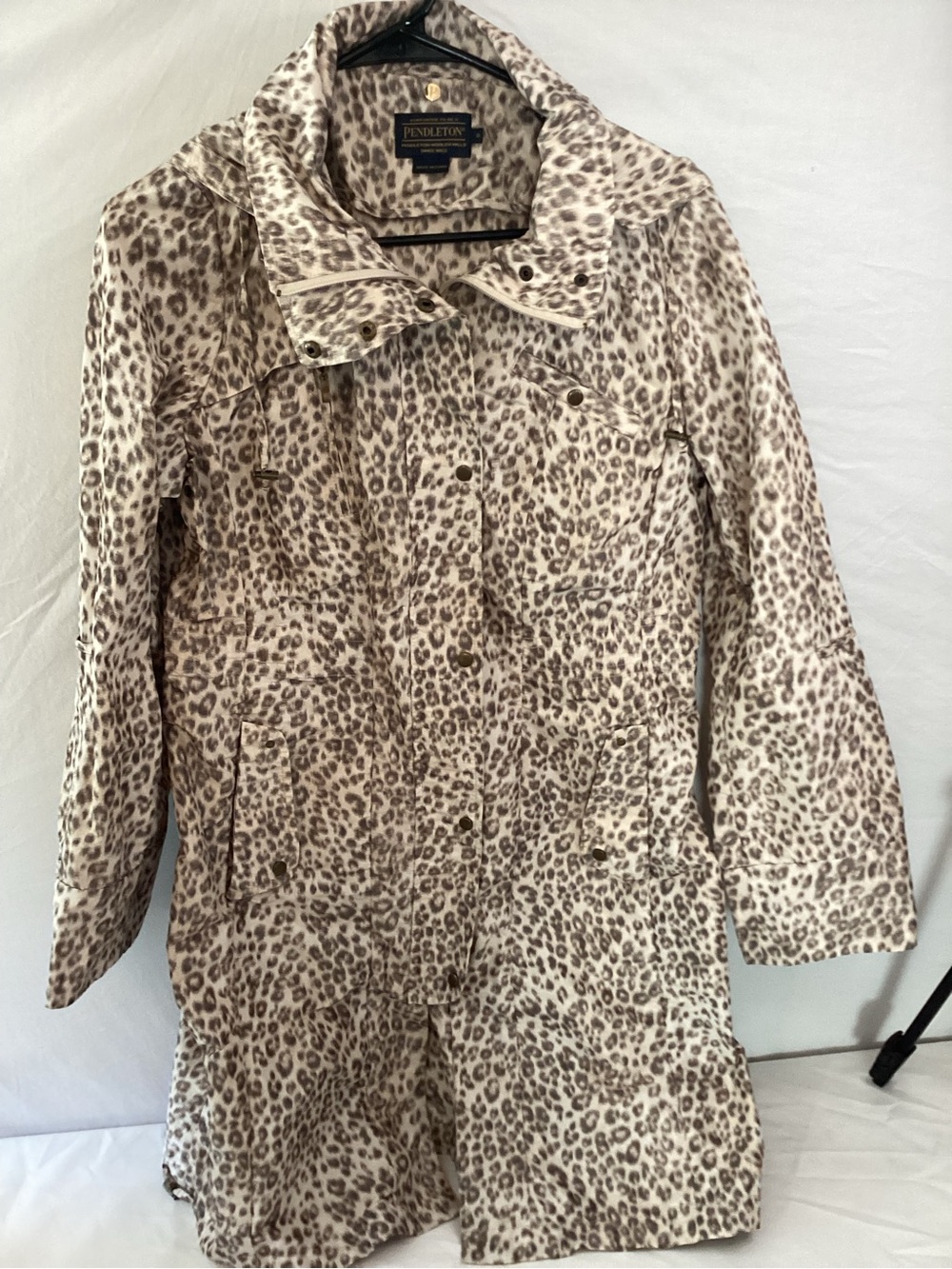 Pendleton Cream and Brown Leopard-Print Trench Coat